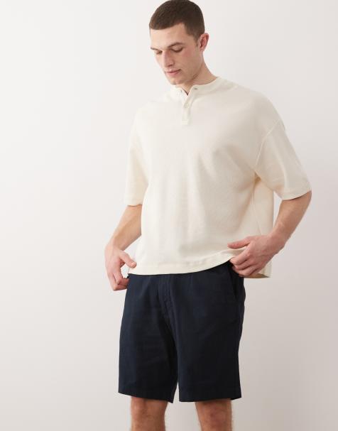 Jack & Jones drawstring linen mix shorts in navy - view 1