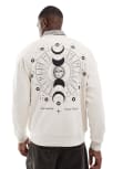 [Jack & Jones] Jack & Jones drop shoulder crew neck sweat with celestial back print in beige-Neutral L Crockery