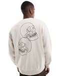 [Jack & Jones] Jack & Jones drop shoulder crew neck sweat with skull back print in beige-Neutral S Moonbeam