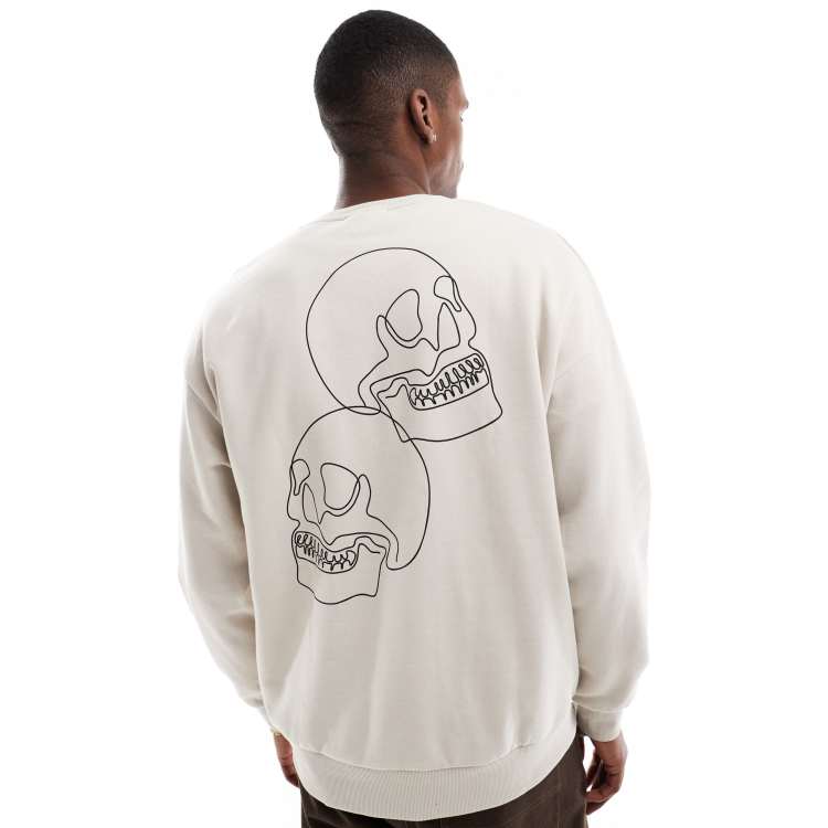 Jack & Jones drop shoulder crew neck sweatshirt with skull