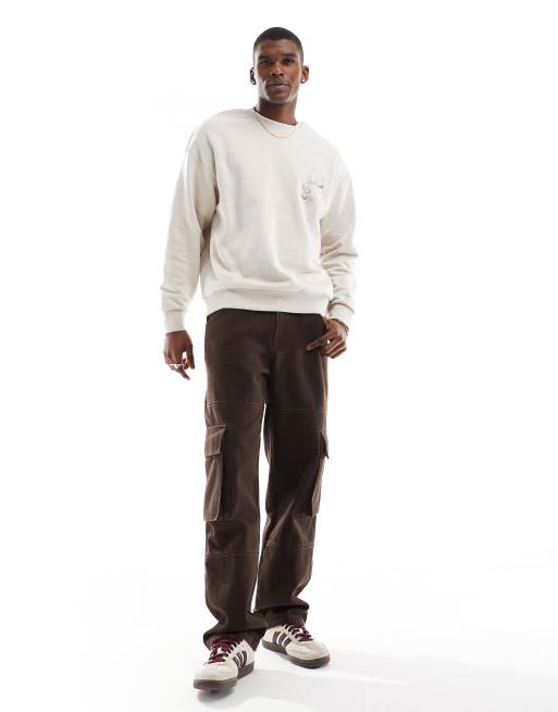 Jack & Jones drop shoulder crew neck sweatshirt with skull