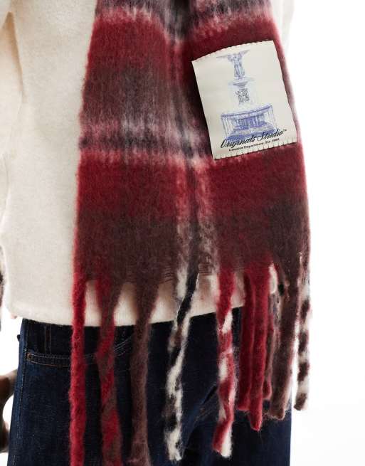 Étole / Châle Large En 100% Cachemire Rouge Et Noir - Top Qualité, Neuve Avec étiquettes
