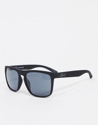 Jack & Jones – Eckige Sonnenbrille in Schwarz
