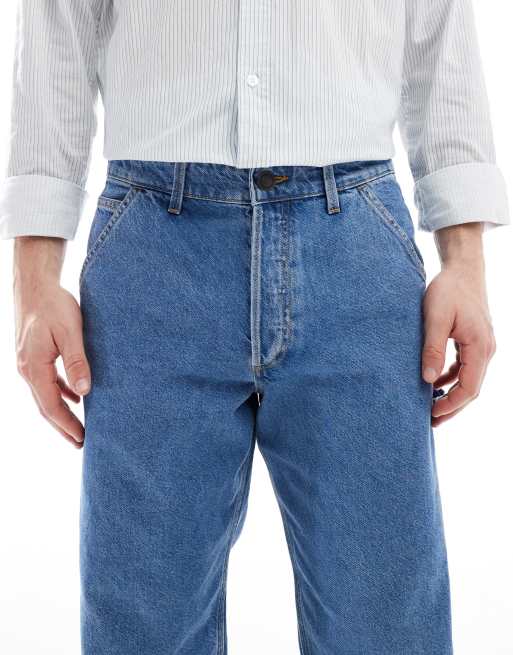 Jack & Jones – Eddie – Blå, lediga snickarjeans i mellanljus tvätt, 5 av 5