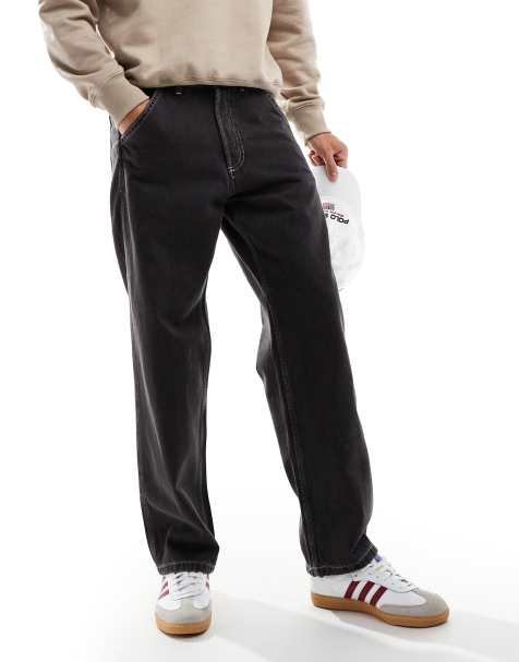 Jack & Jones – Eddie – Czarne luźne jeansy worker z efektem sprania - view 1