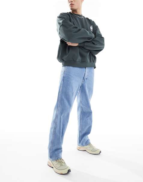 Jack & Jones – Eddie – Locker geschnittene Arbeiter-Jeans in mittelblauer Waschung - view 1