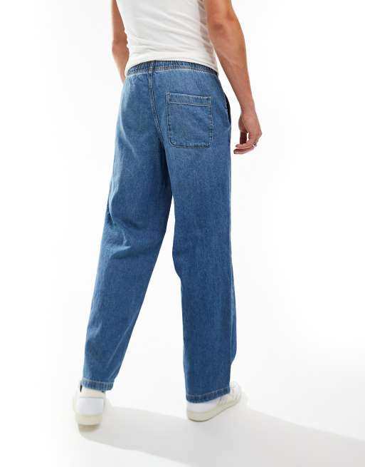 Jack & Jones Eddie loose drawstring jeans in mid blue wash, 5 of 5
