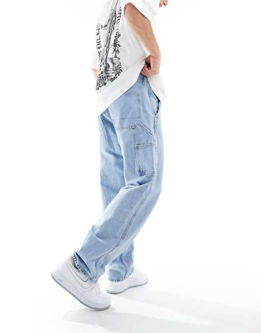 Jack & Jones loose fit carpenter jeans in light blue wash
