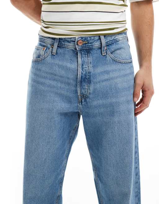 Jack & Jones Eddie loose fit rigid jean in mid blue wash 