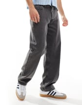 Weekday Space relaxed fit straight leg jeans in blue streaky wash