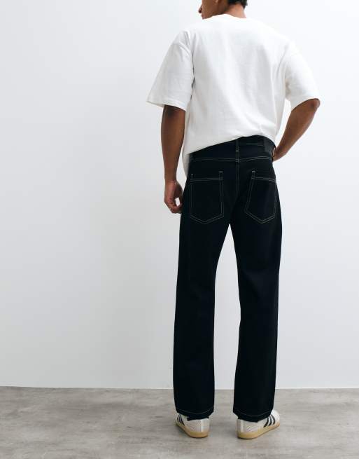 Jack & Jones Eddie loose jeans in black with contrast stitch, 5 of 5