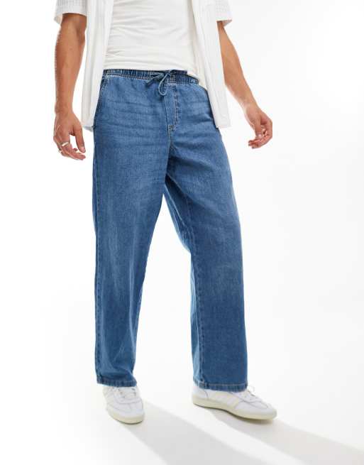 Jack & Jones - Eddie - Losse jeans met trekkoord in middenblauwe wassing, 3 van 5