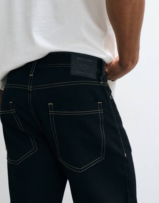 Jack & Jones Eddie luźne jeansy w czerni z kontrastowym przeszyciem, 4 z 5