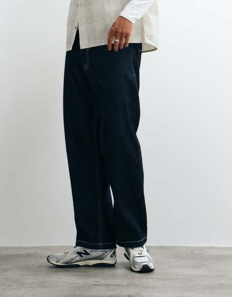 Jack & Jones Eddie luźne jeansy w niebieskim surowym spraniu z kontrastowym przeszyciem - view 1