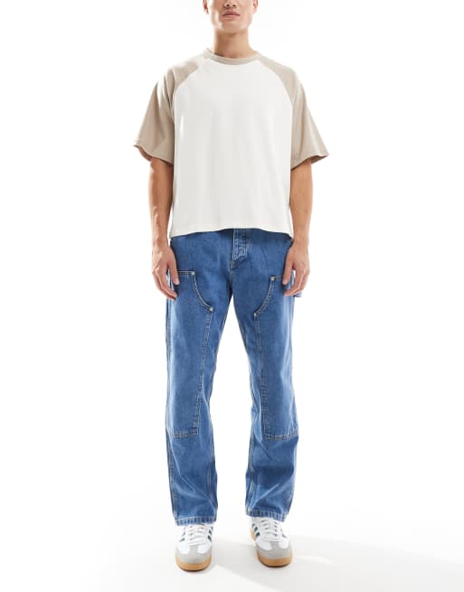 Jack & Jones – Eddie – Niebieskie luźne jeansy painter w stylu vintage
