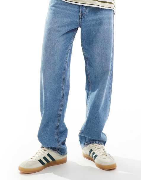 Jack & Jones Eddie loose fit rigid jean in mid blue wash 