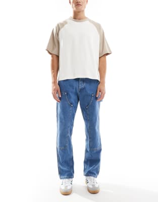 Jack & Jones – Eddie – Vintageblå, lediga jeans i målarstil med tvättad finish - view 1