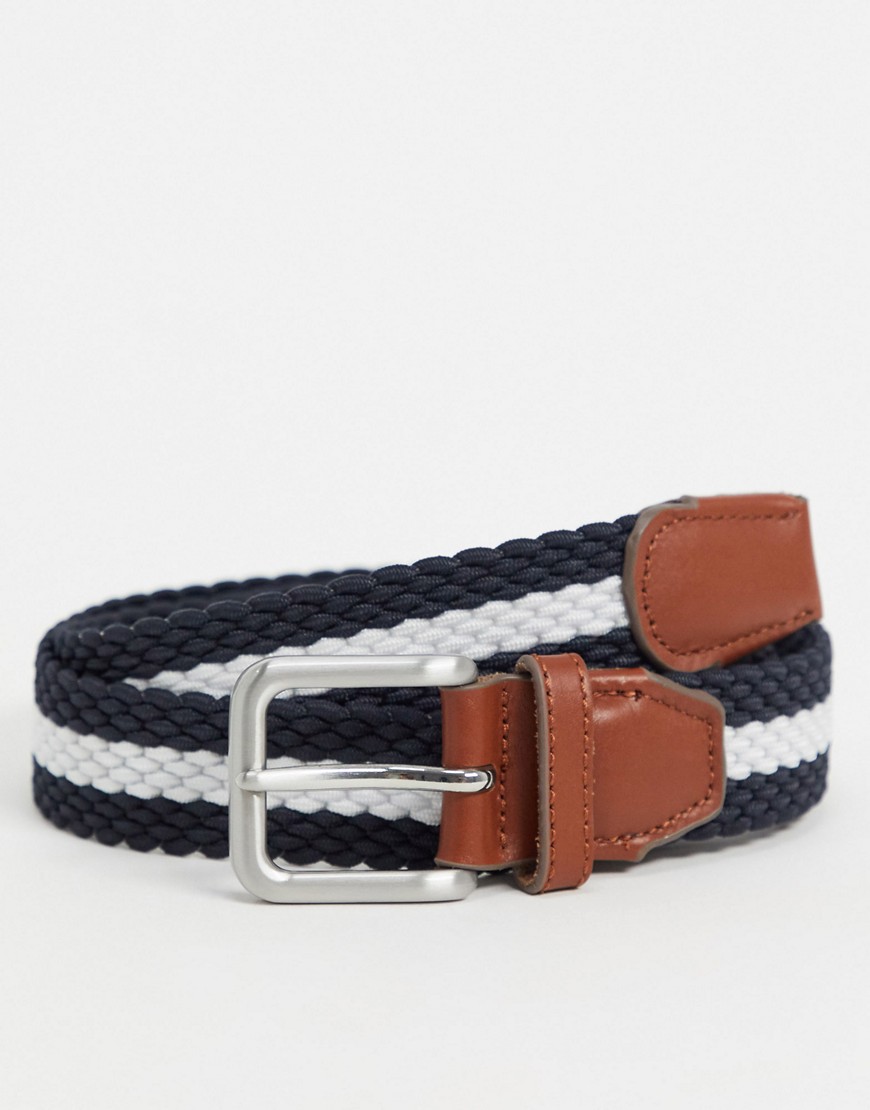 Jack & Jones elasticated belt in navy with white stripe