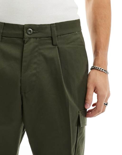 Jack & Jones – Elegante, schmal zulaufende Cargohose in Khaki mit Bundfalten, 5 von 5