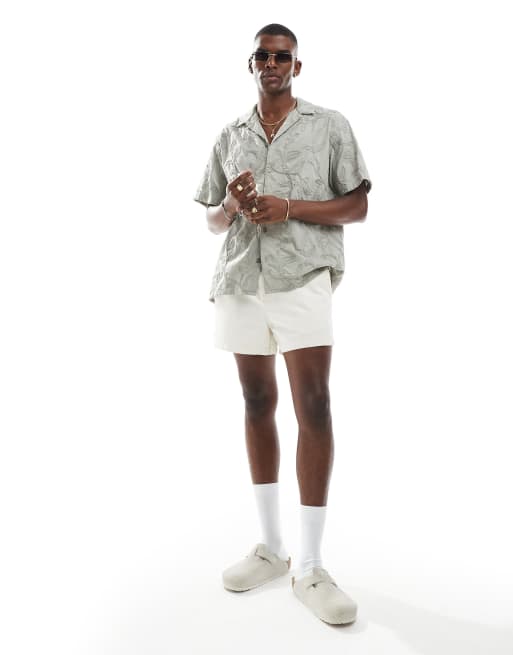 Jack & Jones emboridery short sleeve shirt in khaki, 2 of 4