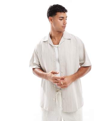 embroidered linen mix shirt in stone-Neutral