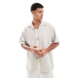 [Jack & Jones] Jack & Jones embroidered linen-mix shirt in stone-Neutral XS Silver Lining