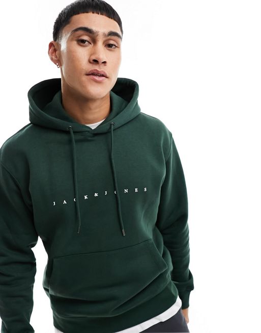 Jack & Jones embroidered logo hoodie in green | ASOS