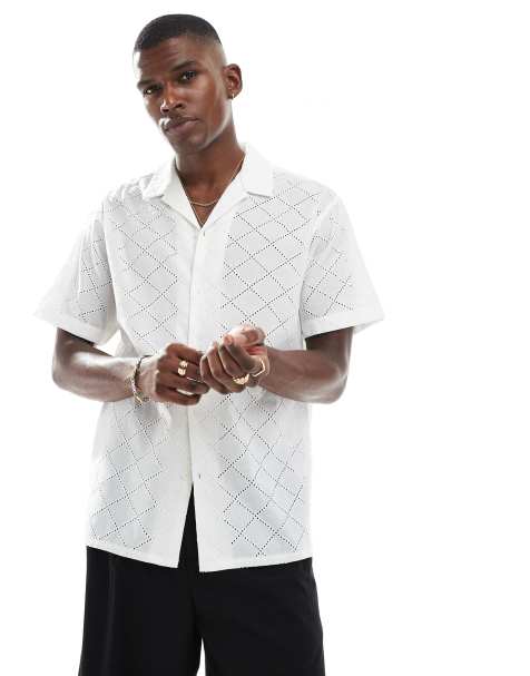 Jack & Jones embroidered pattern shirt in white - view 1