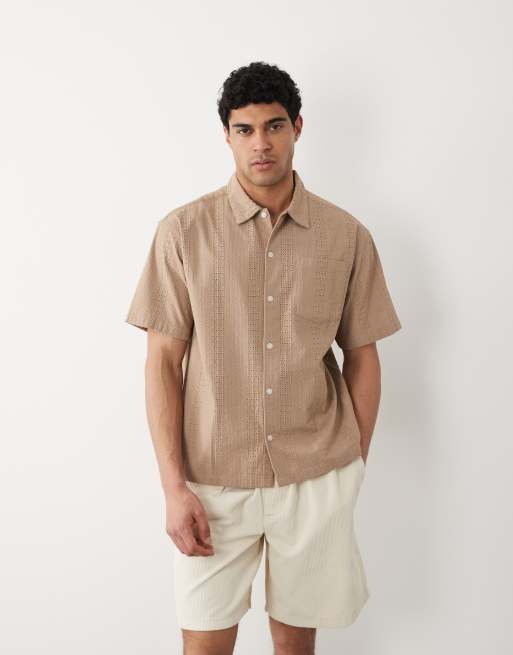 Jack & Jones embroidered short sleeve shirt in beige