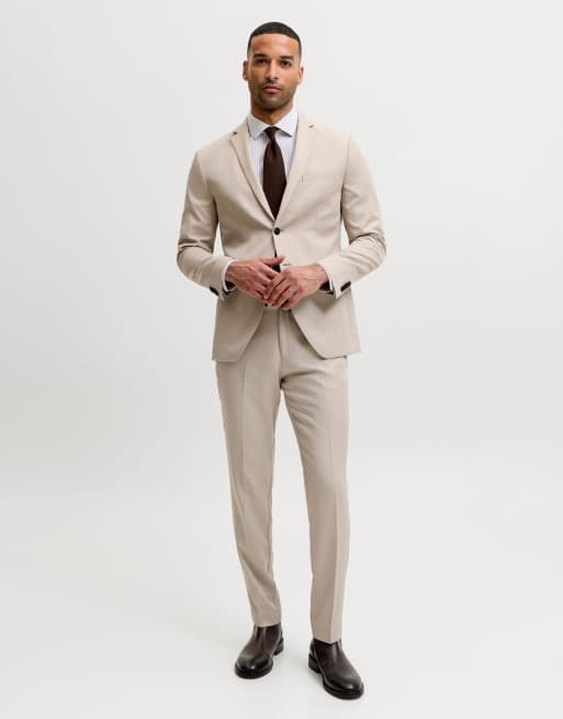 Jack & Jones enkeltradet blazer og skræddersyede bukser i beige, 3 af 7