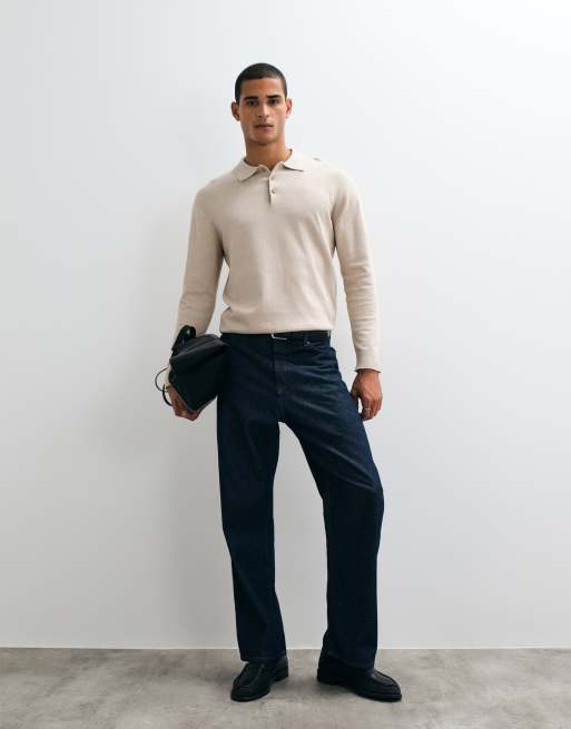 Jack & Jones essential gebreide polo met knopen in beige, 2 van 5