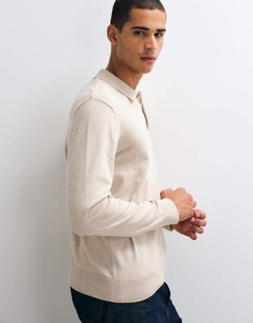 Jack & Jones essential gebreide polo met knopen in beige, 4 van 5