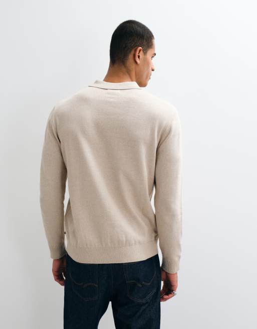 Jack & Jones essential gebreide polo met knopen in beige, 5 van 5