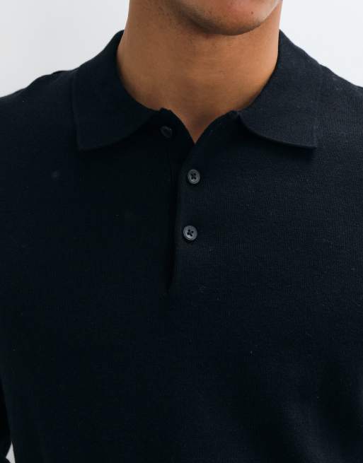 Jack & Jones essential gebreide polo met knopen in zwart, 4 van 5
