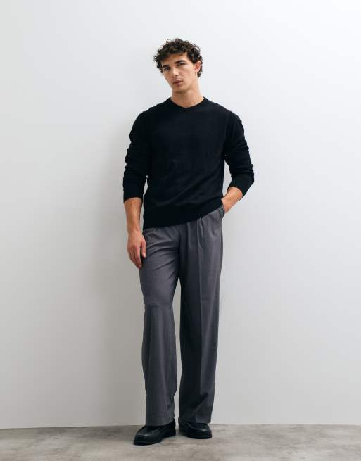 Jack & Jones essential knit v-neck jumper in black, 3 of 5