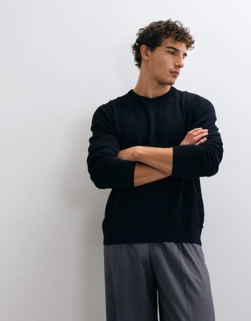 Jack & Jones essential knit v-neck jumper in black, 5 of 5