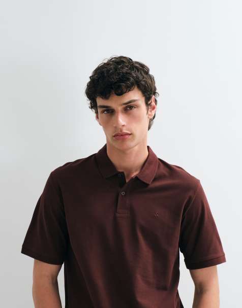 Jack & Jones essential polo shirt in burgundy - view 1