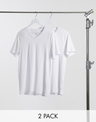 Jack & Jones Essentials 2 pack slim fit v-neck t-shirt in white