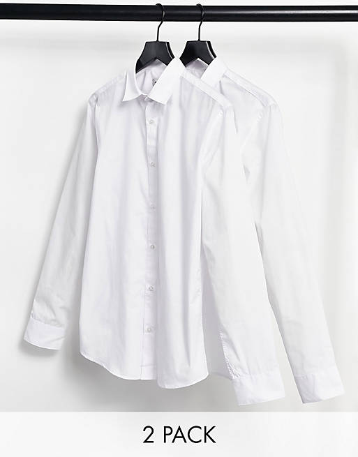 Men Jack & Jones Essentials 2 pack smart shirt in slim fit white 