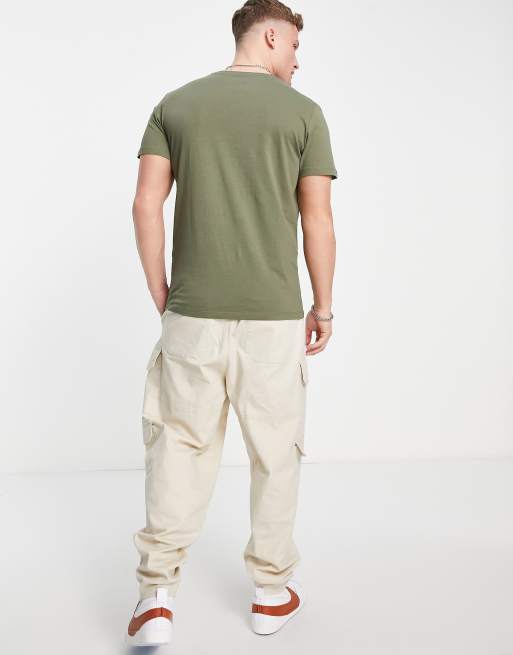 Jack & Jones Essentials 2 pack t-shirts with script chest logo in navy and khaki, 2 of 4