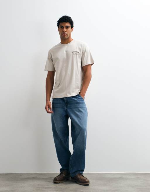 Jack & Jones essentials backprint t-shirt in beige, 2 of 5