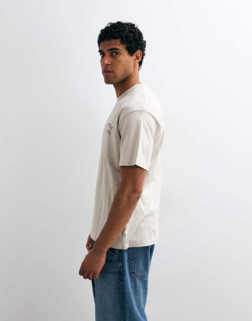 Jack & Jones essentials backprint t-shirt in beige, 4 of 5