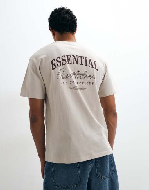 Jack & Jones essentials backprint t-shirt in beige, 5 of 5