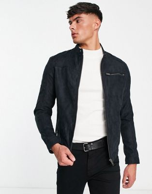 Jack & Jones Essentials biker jacket in faux suede black - ASOS Price Checker