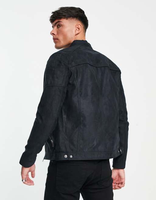 Black leather outlet and suede jacket