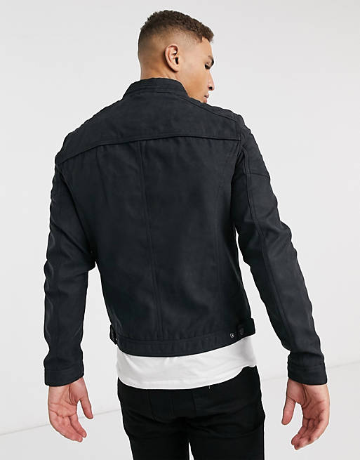Zwakheid Geleerde Huisdieren Jack & Jones Essentials biker jacket in faux suede black | ASOS