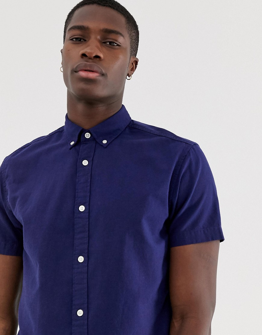 Jack & Jones Essentials – Blå, kortärmad skjorta i linneblandning