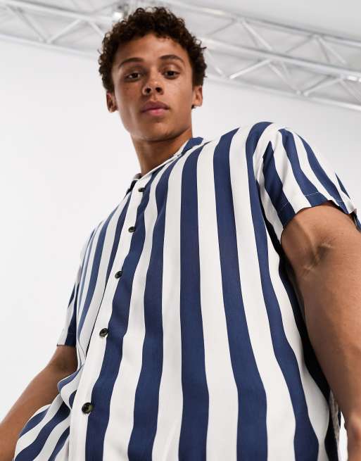 Jack & Jones Essentials - Blå kortærmet skjorte i viskose med reverskrave og striber , 2 af 4