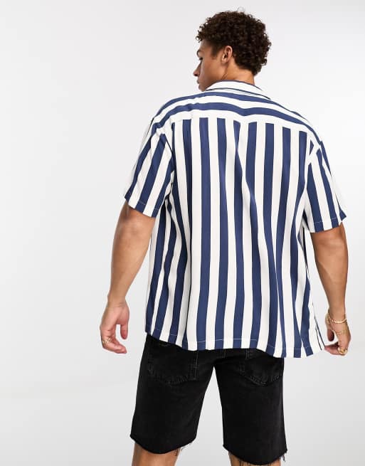 Jack & Jones Essentials - Blå kortærmet skjorte i viskose med reverskrave og striber , 4 af 4