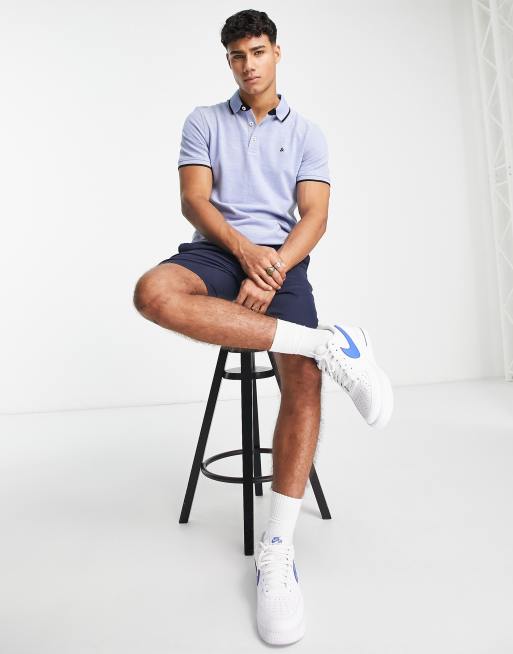Jack & Jones – Essentials – Blaues Pikee-Polohemd mit Zierstreifen in schlanker Passform, 4 von 4